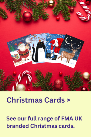 image of FMA UK Christmas cards on Christmas background